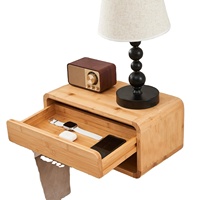 Table de chevet en bambou avec 1 tiroir et étagère de rangement ouverte pour salon et chambre à coucher