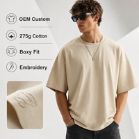 T-shirts décontractés pour hommes à manches courtes, col rond, coupe ample, style hip-hop, broderie personnalisée, 100 % coton 275 GSM, vente en gros