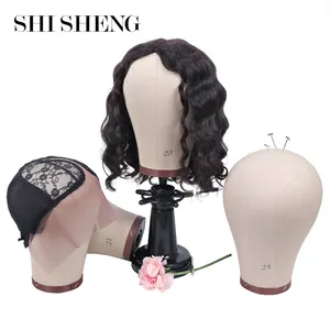 SHI SHENG Cork Canvas Block Head Mannequin Head for Wig Making Drying Styling Display