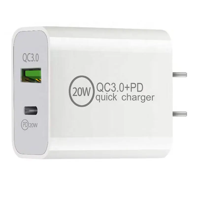 Carregador de parede pd duplo 20w usb pd + qc3.0, carregador usb c pd com americana/ue/uk/au tomada para iphone 12/11/x, ipad samsung huawe