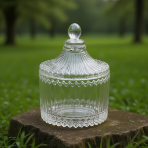Clear Glass <b>Candle</b> Holder <b>Jar</b> <b>With</b> <b>Lid</b> Storage Container For Candy Food Decorative Use - Product Image 3