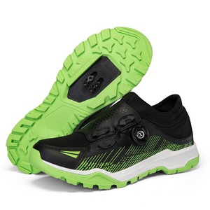 Chaussures de cyclisme noires et vertes, dessus en mesh, semelle en caoutchouc EVA, sangle réglable, compatibles avec les clips SPD, chaussures de vélo de route et VTT - Product Image 1