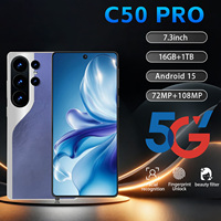 Smartphone C50 Pro personnalisé avec logo d'entreprise, écran LED 7,3 pouces 120Hz, Android 15, 16 Go, 1 To, 108 MP, 7500 mAh, Deca Core, 5G, Double SIM, Reconnaissance Faciale