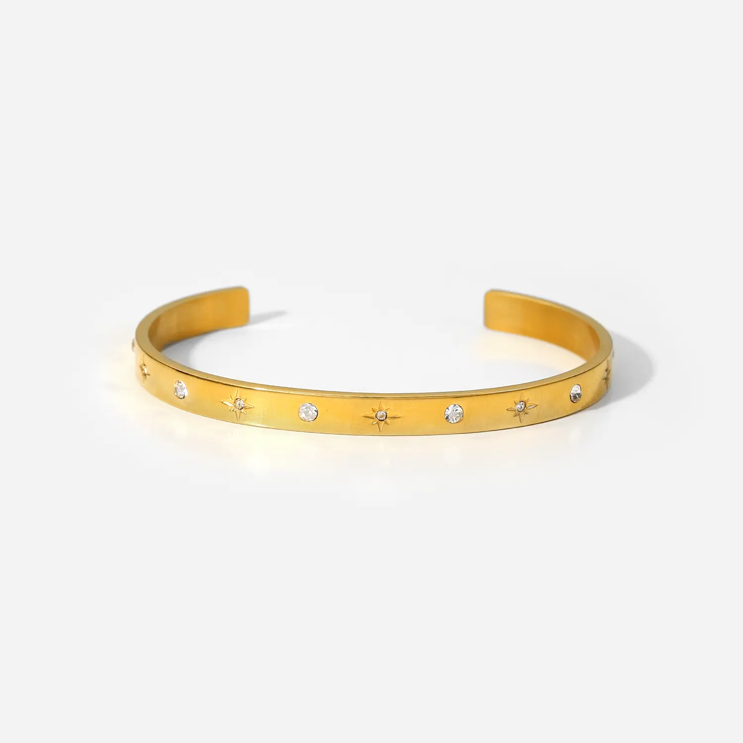 Acciaio inossidabile Braccialetti placcati oro ottagonale Star Round Zircon alternato Open Bracelet per le donne