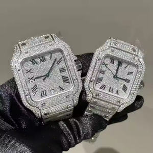 Moissanite Diamond <b>Mens</b> Luxury Fashion Professional Watch Quartz Movement Alloy <b>Stainless</b> <b>Steel</b> Band 5mm Scratch Resistant Glass - Product Image 1