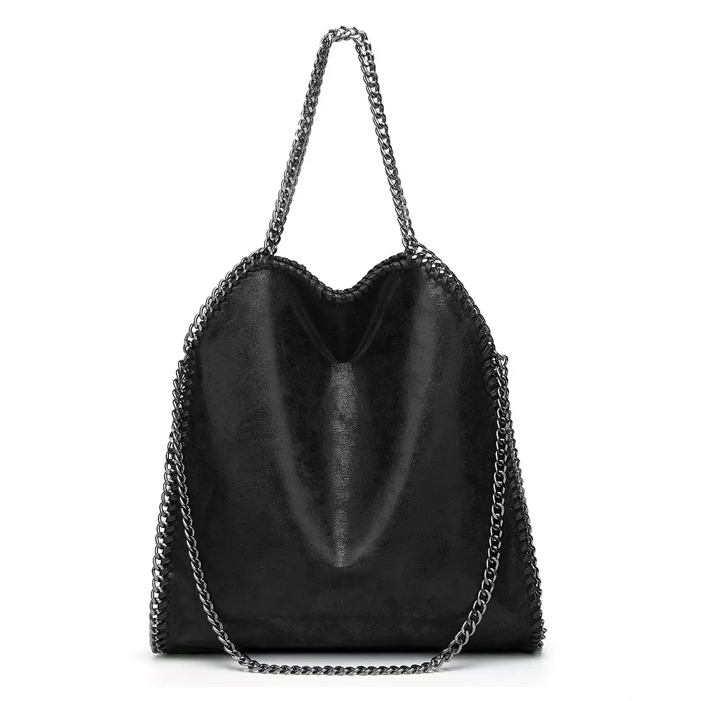 China Wholesale Tote Bags Large Capacity Shoulder Chain PU Leather Black Color