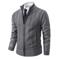 Cardigan d'hiver pour homme 100 % coton, anti-plis, à fermeture éclair, col montant, coupe ajustée, imprimé animal, respirant, séchage rapide, fin, devant zippé