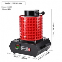 Haute température 1600 ° Fourneau de fusion par induction C 1500W 220V avec couvercle de protection anti-brûlure rouge pour la fusion de l'or, de l'argent et du laiton