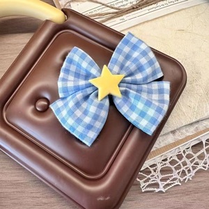 2024 New Blue Plaid Star <b>Bow</b> Hair <b>Clip</b>, INS Style Girly Bangs <b>Clip</b>, Cute Hairpin, Headwear - Product Image 3
