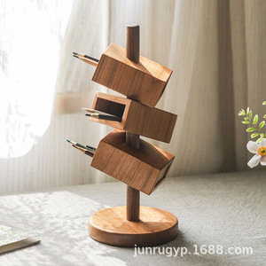Porte-pinceaux de maquillage en bois avec tiroirs, organiseur de rangement cosmétique pour bureau - Product Image 4