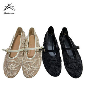 ZAR * женская обувь 2025 белая черная вышитая бисером Цветочная сетчатая женская обувь на плоской подошве с круглым носком - Product Image 6