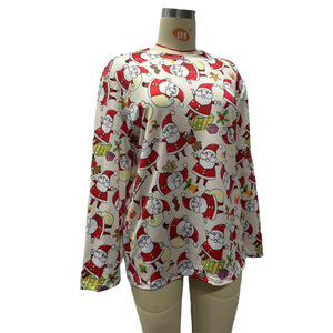 Nuovo 100% poliestere autunno sciolto donna Top donna natale maniche lunghe camicetta Casual lavorato a maglia donna Top - Product Image 3