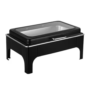 Chauffe-<span class=keywords><strong>Plat</strong></span> Électrique Rond Doré avec Couvercle en Verre pour Buffet – Équipement de Restauration Professionnel Noir - Product Image 2