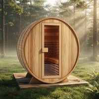 Sauna de Vapor Seco para Exteriores, Sauna de Barril de Cedro Rojo con Panel de Control Computarizado, Capacidad para 2 Personas, Calefacción de 4-6KW