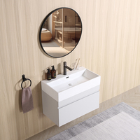 Meubles de salle de bain en bois suspendus de conception italienne ensemble de vanité de salle de bain miroir avec lavabo