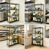 Étagère métallique robuste à 4 niveaux en époxy vert pour cuisine commerciale, rangement de cuisine, utilisation en restauration