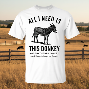 All I Need Is This Donkey - Camiseta vintage con estampado de animales para hombre, cuello redondo, color blanco - Product Image 3