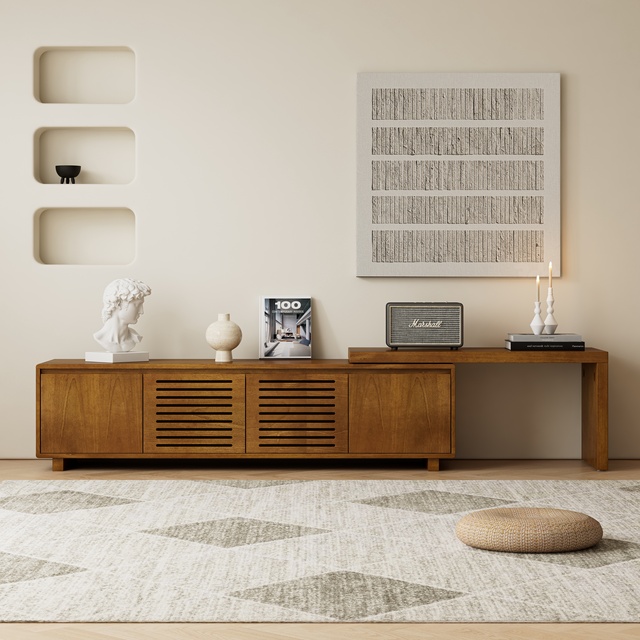 63" Mid-Century Modern Extendable TV Stand for TVs up to 75", Media Console TV Cabinet for Living Room,Adjustable Panel