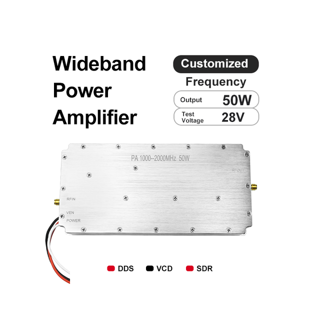 28V 50W Customizable Wideband RF Power Amplifier Module GaN 1000-2000MHz  SMA Interface Aluminum Housing For RF Lab Test