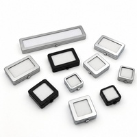 Boîte de présentation multi-tailles en métal pour bijoux, avec fenêtre transparente et fermeture à bouton-poussoir, coloris noir et argent, avec tampon de coton, pour diamants en vrac et colliers, vente en gros