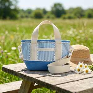 <span class=keywords><strong>Mini</strong></span> Borsa Tote in Tela a Righe con Bordo Smerlato, Piccola Borsa a <span class=keywords><strong>Tracolla</strong></span> per Donne, Borsa Estetica a <span class=keywords><strong>Tracolla</strong></span> con Cinturino - Product Image 1