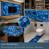 Panneau mural moderne en agate polie, pierre de cristal bleue rétroéclairée, carreaux de sol en pierre naturelle, pierres précieuses, luxe, salon, cuisine