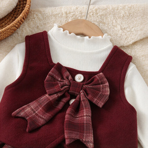 Set di Abbigliamento per Bambine in Stile Europeo e Americano: Canotta e Gonna a Quadri in Cotone Bianco - Product Image 2