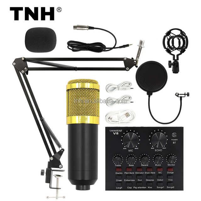 TNH BM800 Hot Sale Condenser Microphone V8 Sound Card Set With Suspension Bracket for Podcast Live Streaming