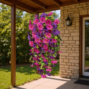 Décoration murale artificielle de fleurs de gloire du matin jaunes en plastique pour intérieur - Product Image 2
