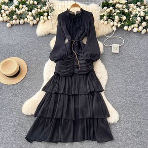 Nuovo Abito Lungo da Donna di Alta Gamma con Cuciture in <span class=keywords><strong>Pizzo</strong></span>, <span class=keywords><strong>Maniche</strong></span> a Lanterna e Volant in Vita - Product Image 5