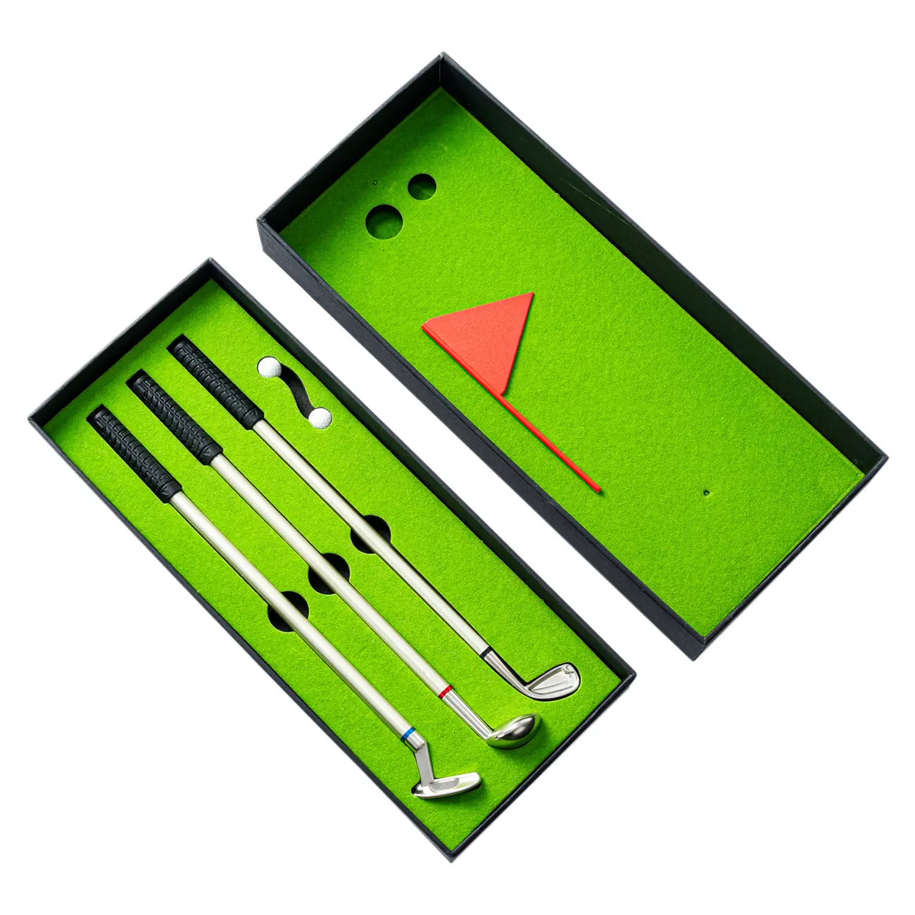 Подарочная ручка для гольфа с логотипом под заказ с подарочной коробкой, Настольная мини-гольф, набор шариковых ручек из зеленого металла