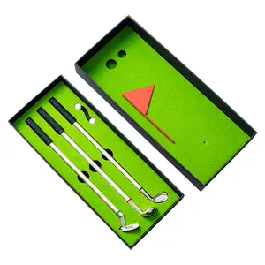 定制标志高尔夫礼品笔带礼品盒桌面迷你高尔夫绿色金属球杆圆珠笔套装