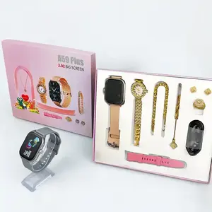 Conjunto de regalo de lujo para mujeres A59 Plus Smart Watch Dispositivos portátiles Ritmo cardíaco Presión arterial