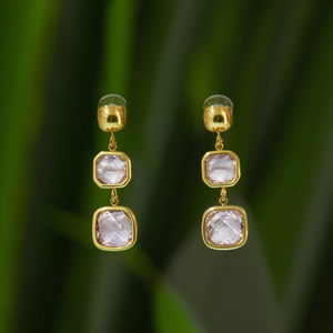 Fashion Dangle <b>Earrings</b> PVD Gold Plated 316L Stainless Steel Sustainable Resistant Pink <b>Crystal</b> <b>Studs</b> - Product Image 3