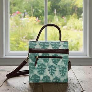 Handmade <b>Green</b> Floral Block Printed Sling Bag Boho Botanical Mini Crossbody <b>Purse</b> Wholesale Export India - Product Image 4