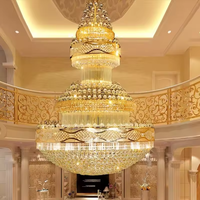 Lustre suspendu de luxe en forme de boule de cristal, grande taille, télécommande, lumière blanc chaud, pour salle de banquet, grand projet personnalisé