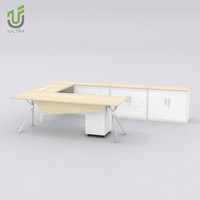 Bureau de direction modulaire en forme de L IULTRA moderne, facile à assembler, blanc et chêne, mobilier de bureau à domicile avec rangement