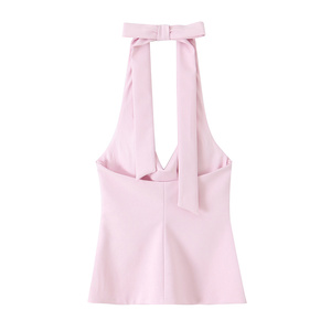 PB & ZA donne 2025 autunno nuova moda un fiocco sul retro pende intorno al collo canottiere Vintage senza schienale femminile Camis Chic top - Product Image 3