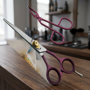 Ciseaux à cheveux professionnels ASAP en acier au carbone écologique à lame droite pour droitiers, manche moyen, avec pince assortie, violet - Product Image 2