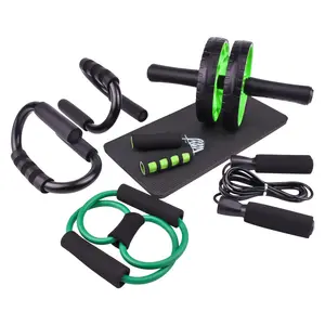 Ab Wheel Roller Kit Buikwielset Met Push-Up Bar Springtouw Handgrijper Veer Sporter En Knie Pad Home Gym