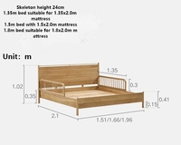 Lit double moderne minimaliste en bois massif de chêne avec barrière de sécurité et accoudoirs, lit simple