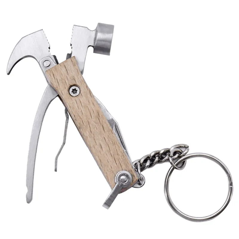 Coltello da tasca portatile multifunzione per uso domestico mini martello multiuso in legno con portachiavi