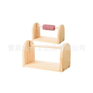 Solid Wood Spool <b>Rack</b> Double Tier <b>Rotatable</b> Yarn Storage <b>Rack</b> For Workshops - Product Image 1