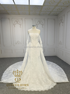 Vestido <span class=keywords><strong>de</strong></span> <span class=keywords><strong>Novia</strong></span> Clásico y Elegante QUEENSGOWN, Estilo <span class=keywords><strong>Sirena</strong></span>, con Hombros Descubiertos, Encaje Francés <span class=keywords><strong>de</strong></span> Alta Calidad y Cola Desmontable - Product Image 1