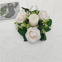 22cm Kerzenringe mit Künstlichen Rosen, Eukalyptus-Blätterkränze für Hochzeiten, Tischdekoration, Bankett-Tische und Türverzierungen