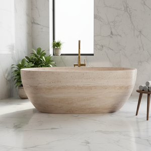 Bañera de Lujo de Travertino para Hotel, Bañera de Superficie Sólida para Interiores, Bañera de Hidromasaje para Adultos, Bañera de Piedra con Desagüe en Esquina - Product Image 1
