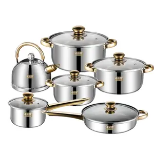 Thép không gỉ chậu và chảo Set 12 cái Bếp cảm ứng Cookware Set làm việc với cảm ứng điện và gas cooktops không dính