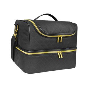 Cosmetic Organizer Bag Large Capacity PU Material Diamond Pattern Zipper Closure Soft Handle For Nail Polish And Tools - Product Image 5