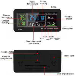 2025 nhà điện tử hiện đại màu sắc lớn LCD Màn hình hiển thị Máy tính để bàn nguyên tử thời tiết dự báo trạm đồng hồ với cảm biến nhiệt độ - Product Image 3