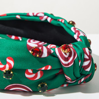 Serre-tête noué en strass imprimé canne à sucre de Noël pour femme, accessoires de cheveux de fête, personnalisable directement de l'usine